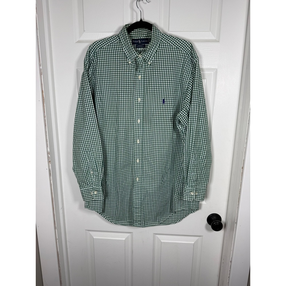 Ralph Lauren Yarmouth Green Gingham Oxford Shirt Mens‎ 16.5 32/33 Long Sleeve